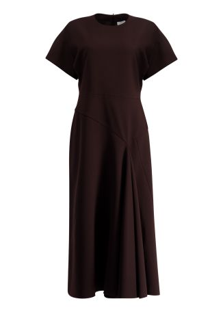 Brown asymmetric wool-blend midi dress