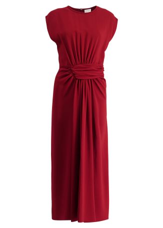 Red twisted midi dress