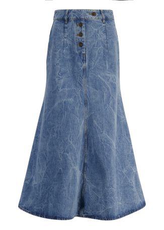 Blue flared denim midi skirt