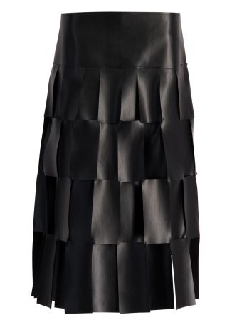 Black cut-out satin midi skirt