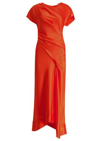 Glatton orange draped satin maxi dress