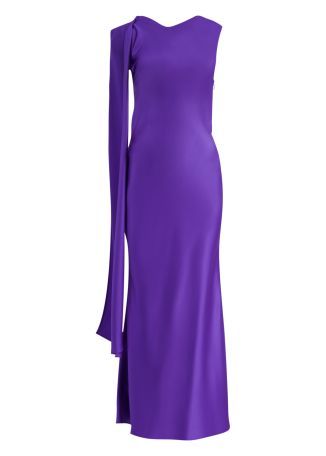 Fleeden purple draped satin maxi dress