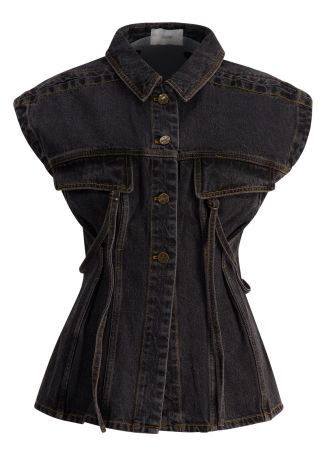 Poulton black tie-detail denim top