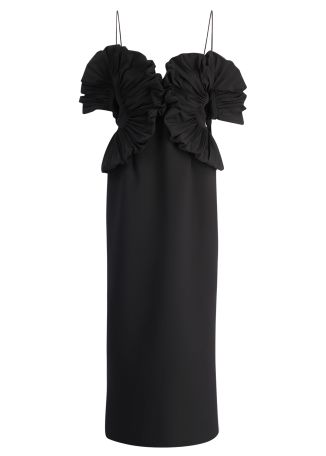 Darnhill black frill-detail midi dress