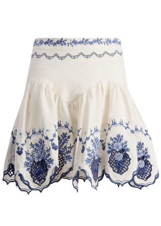 Asai wild embroidered linen mini skirt