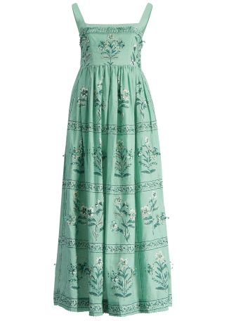 Barbara floral-embroidered linen maxi dress