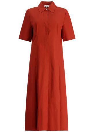 Orange belted cotton midi dress