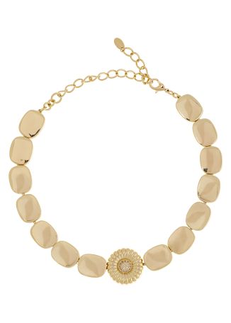 Retro radiance crystal-embellished 24kt gold-plated necklace