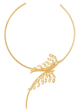 Mystic leaf 24kt gold-plated collar necklace