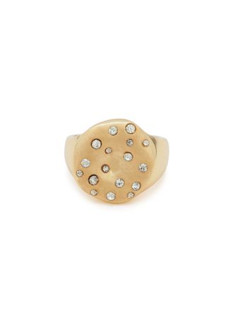 Aurora dust crystal-embellished 18kt gold-pleated ring