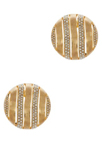Aurora striped disc crystal-embellied 18kt gold-pleated stud earrings