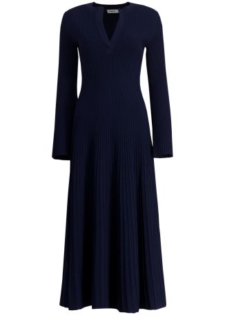 Genna navy knitted rayon midi dress