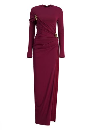 Izadora burgundy gathered jersey maxi dress
