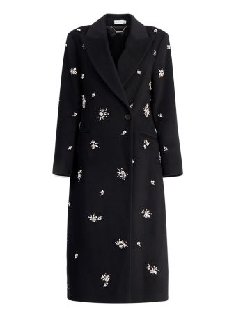 Gianni black crystal-embellished wool-blend coat