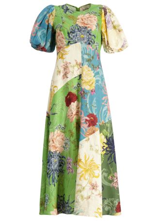 Avery spliced floral-print linen midi dress