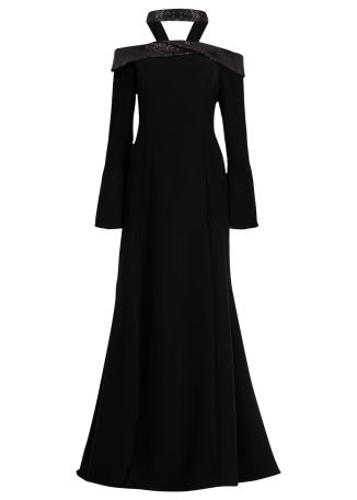 Black off-the-shoulder maxi dress