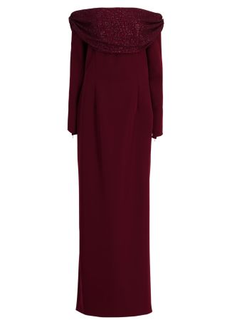 Burgundy off-the-shoulder maxi dress