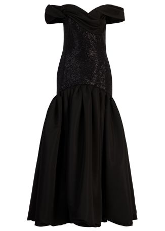 Black off-the-shoulder mikado gown