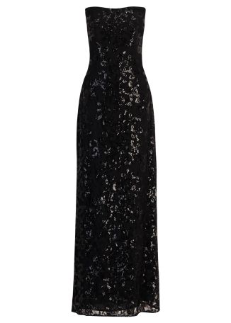 Black sequin-embellished lace maxi dress