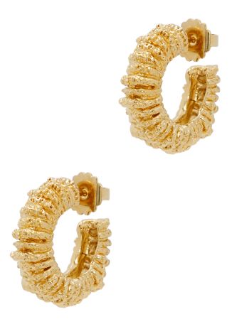 Amulet textured 18kt gold-plated hoop earrings