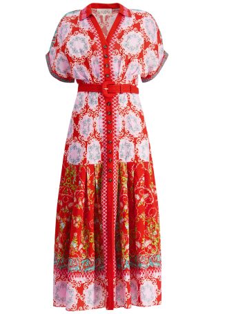 Riya b printed linen midi dress