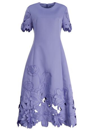 Caroline blue floral-embroidered midi dress