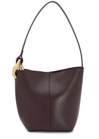 Corner brown leather bucket bag