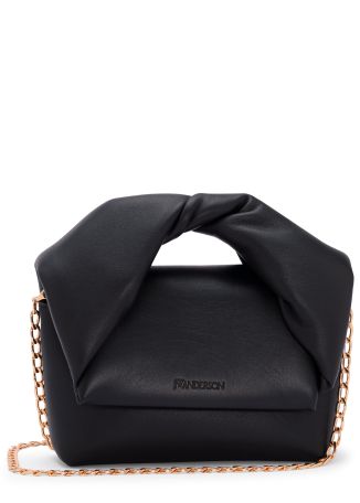 Twister black leather top handle bag