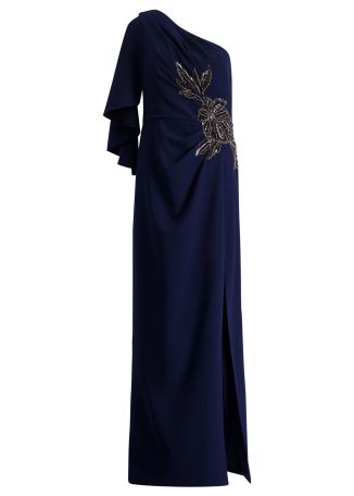 Giuliana navy one-shoulder crepe gown