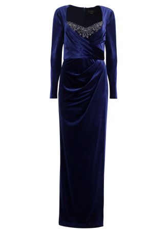Emerson navy draped velvet gown