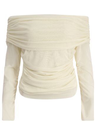Mira ivory off-the-shoulder mesh top