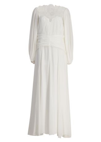 Ivory lace-detail georgette maxi dress