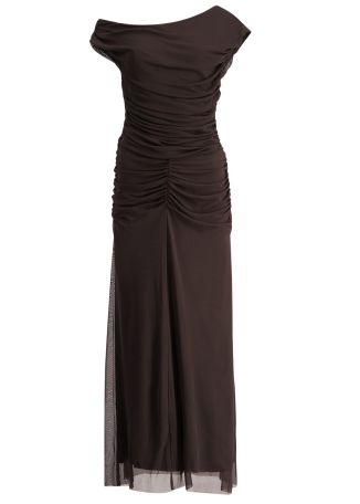 Mira brown ruched mesh maxi dress