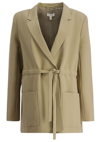 Irena brown belted crepe blazer