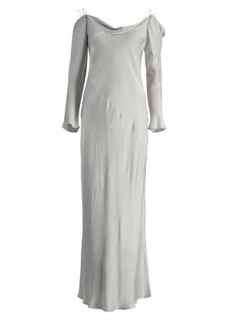 La lune silver off-the-shoulder satin maxi dress