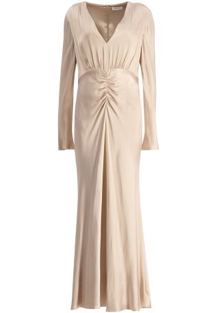 La lune gold ruched satin maxi dress