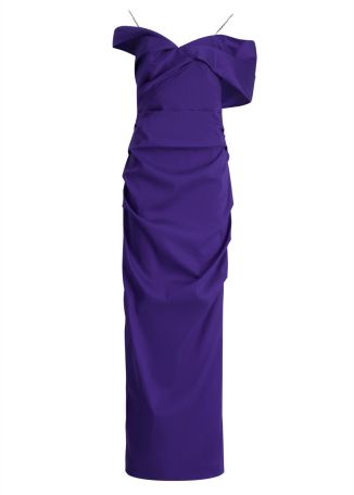 Dahli purple ruched taffeta gown