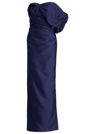 Marlo navy off-the-shoulder silk-blend gown