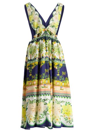 Amazon garden cut-out linen-blend midi dress
