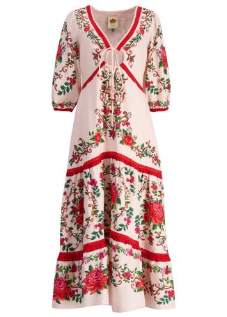 Flower tapestry floral-print linen-blend maxi dress