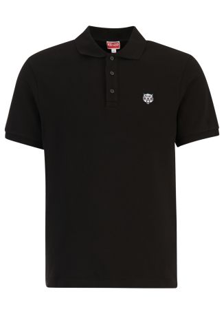 Happy tiger black embroidered cotton polo shirt