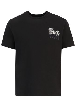 Happy tiger black embroidered cotton t-shirt