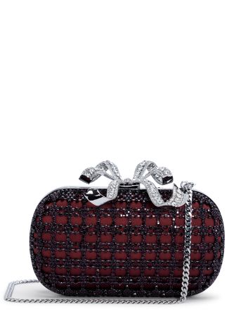 Burgundy crystal-embellished clutch
