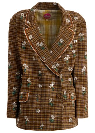 Bonheur brown floral-embroidered wool-blend jacket