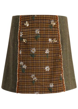 Bonheur floral-embroidered wool-blend mini skirt