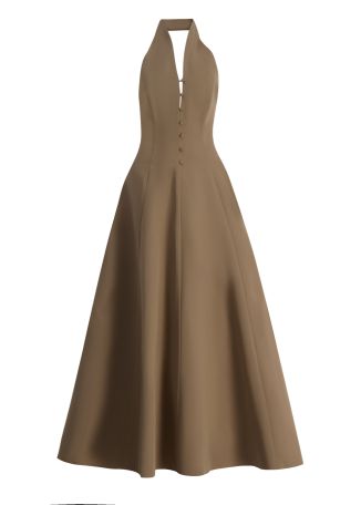 Stella taupe pleated cotton-blend maxi dress