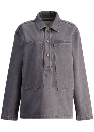 Grey asymmetric-detail denim shirt