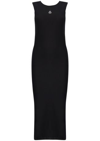 Black ribbed cotton midi dress