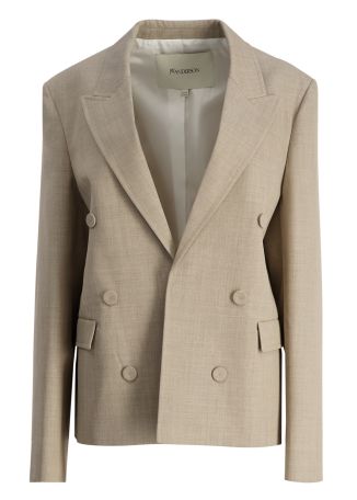 Beige double-breasted wool blazer