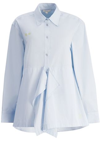 Blue draped cotton blouse